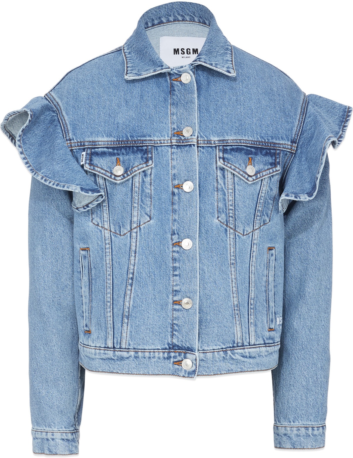 MSGM: Ruffled Denim Jacket - Blue 