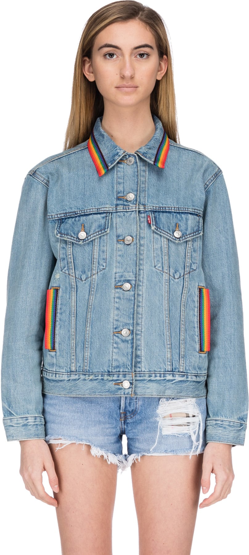 AAA: Rainbow Plaid Embellished Levis Jean Jacket | influenceu