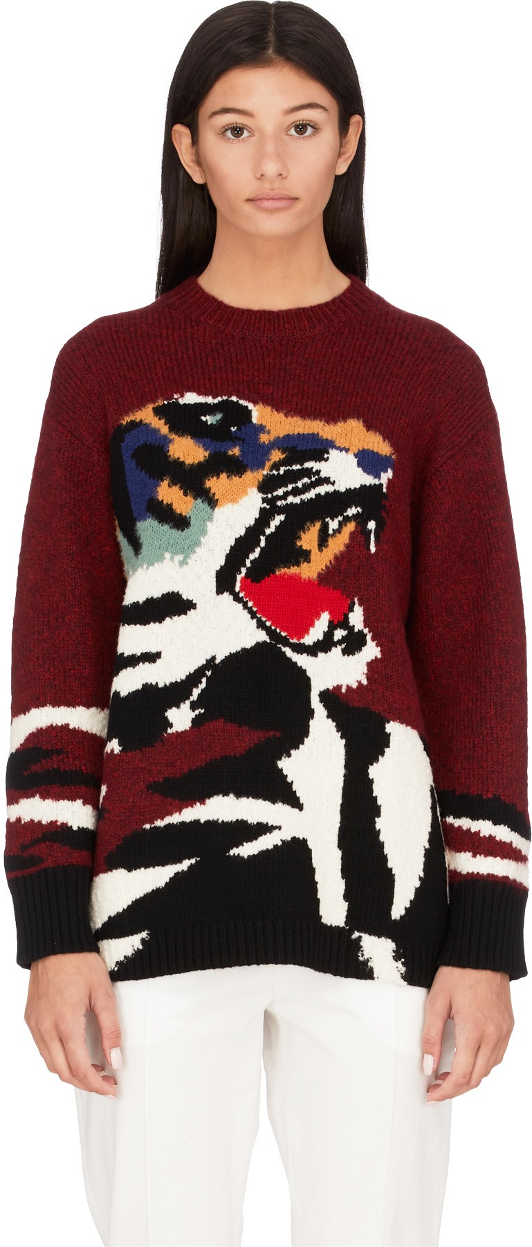 Kenzo: Oversized Tiger Knit Pullover - Bordeaux | influenceu