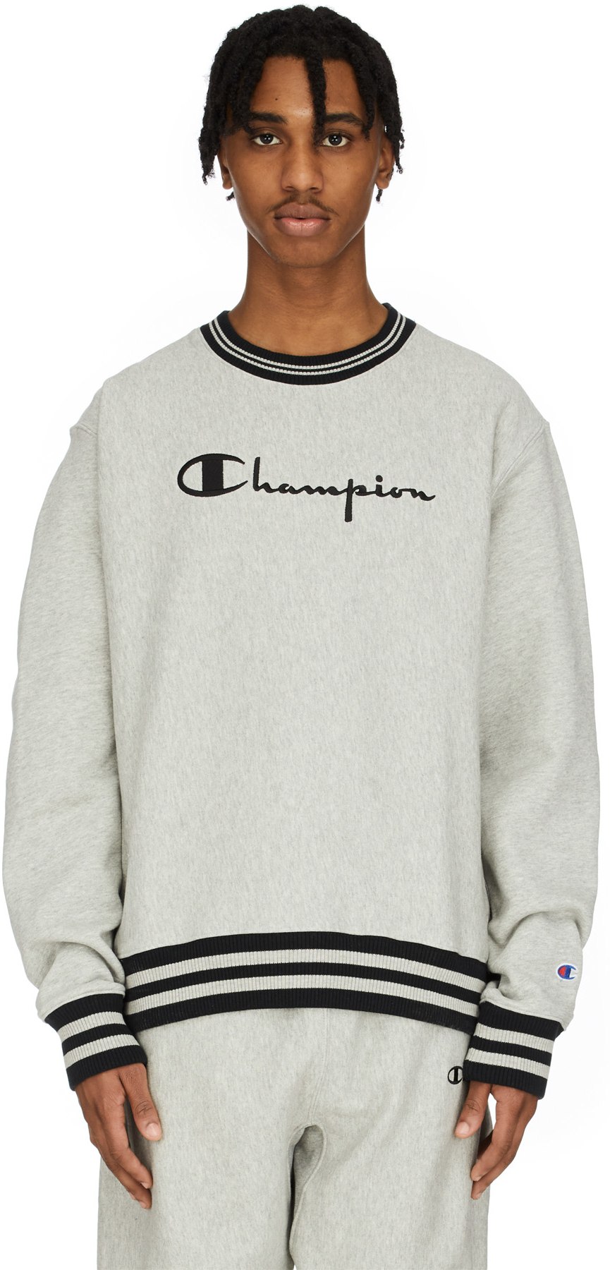 champion reverse weave yarn dye trim crew neck sweatshirt