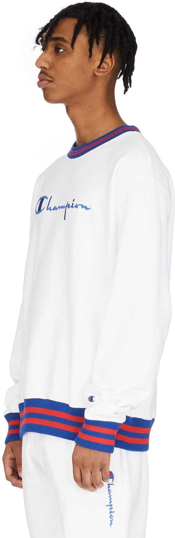 champion reverse weave yarn dye trim crew neck sweatshirt