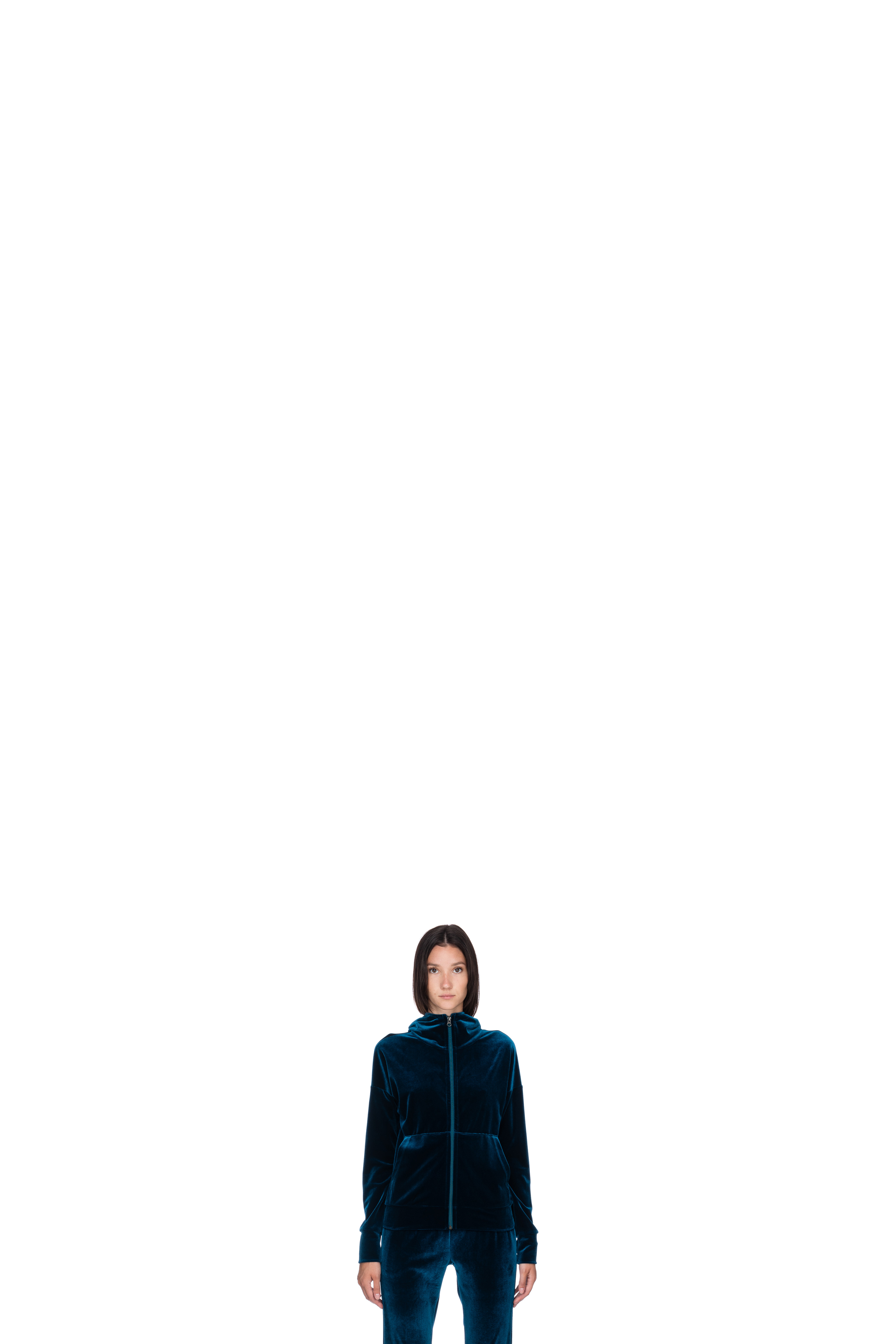 Veste à Capuche en Velours avec Zip Bleu
