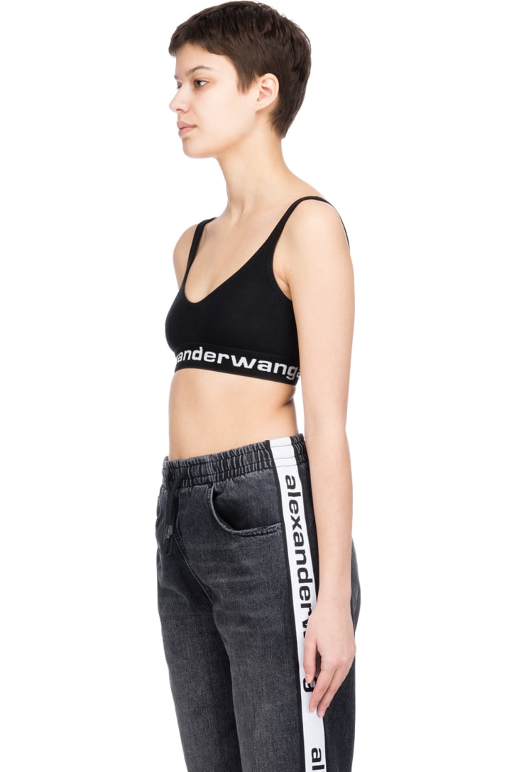 Alexanderwang T Ribbed Logo Bra Black Influenceu