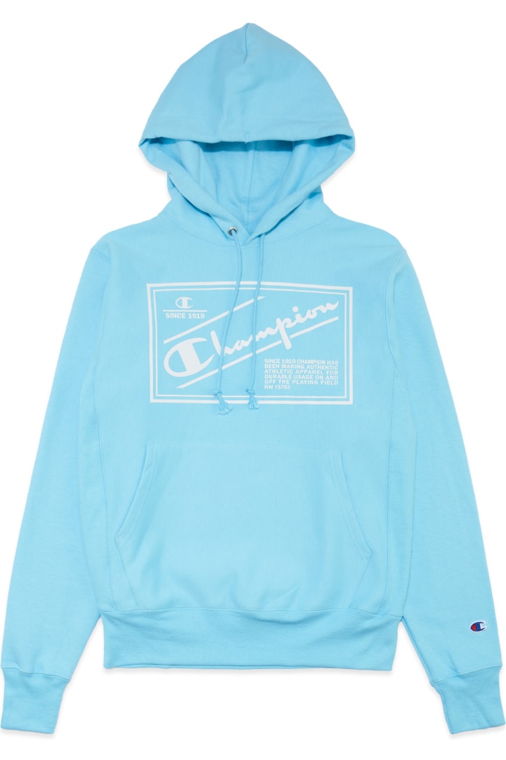 blue champion hoodie reverse weave