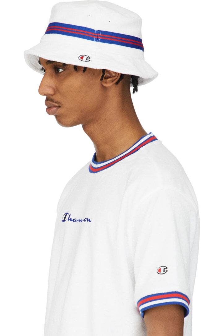 white terry cloth bucket hat
