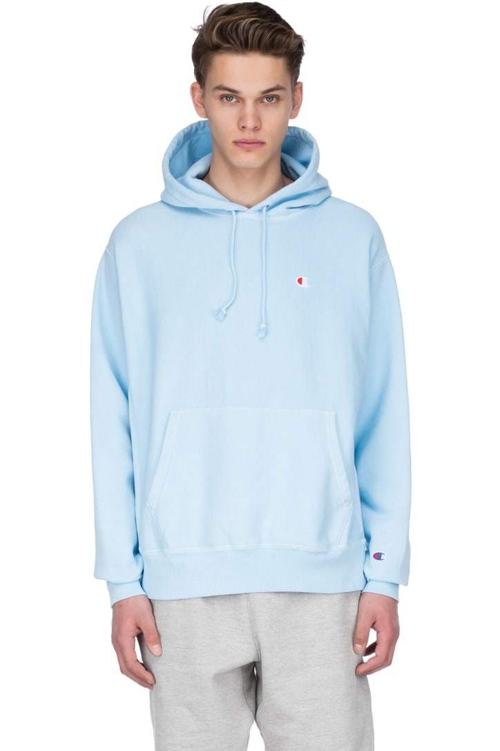 champion reverse weave blue pigment dyed hoodie