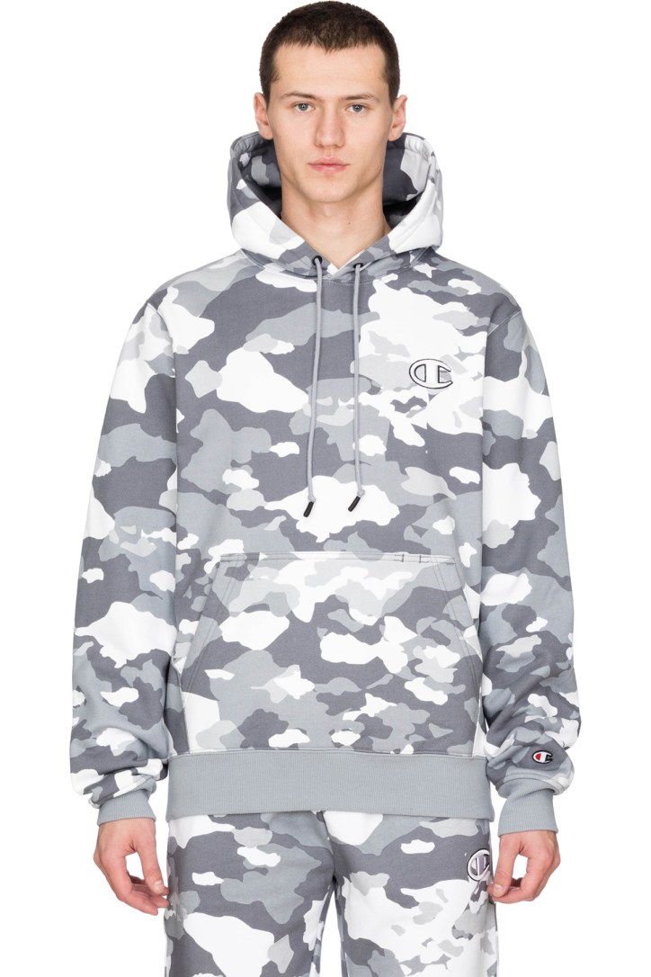 white camo champion hoodie