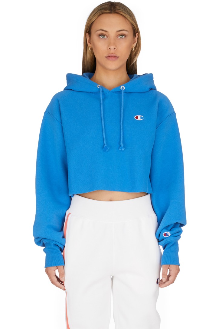 blue cropped champion hoodie