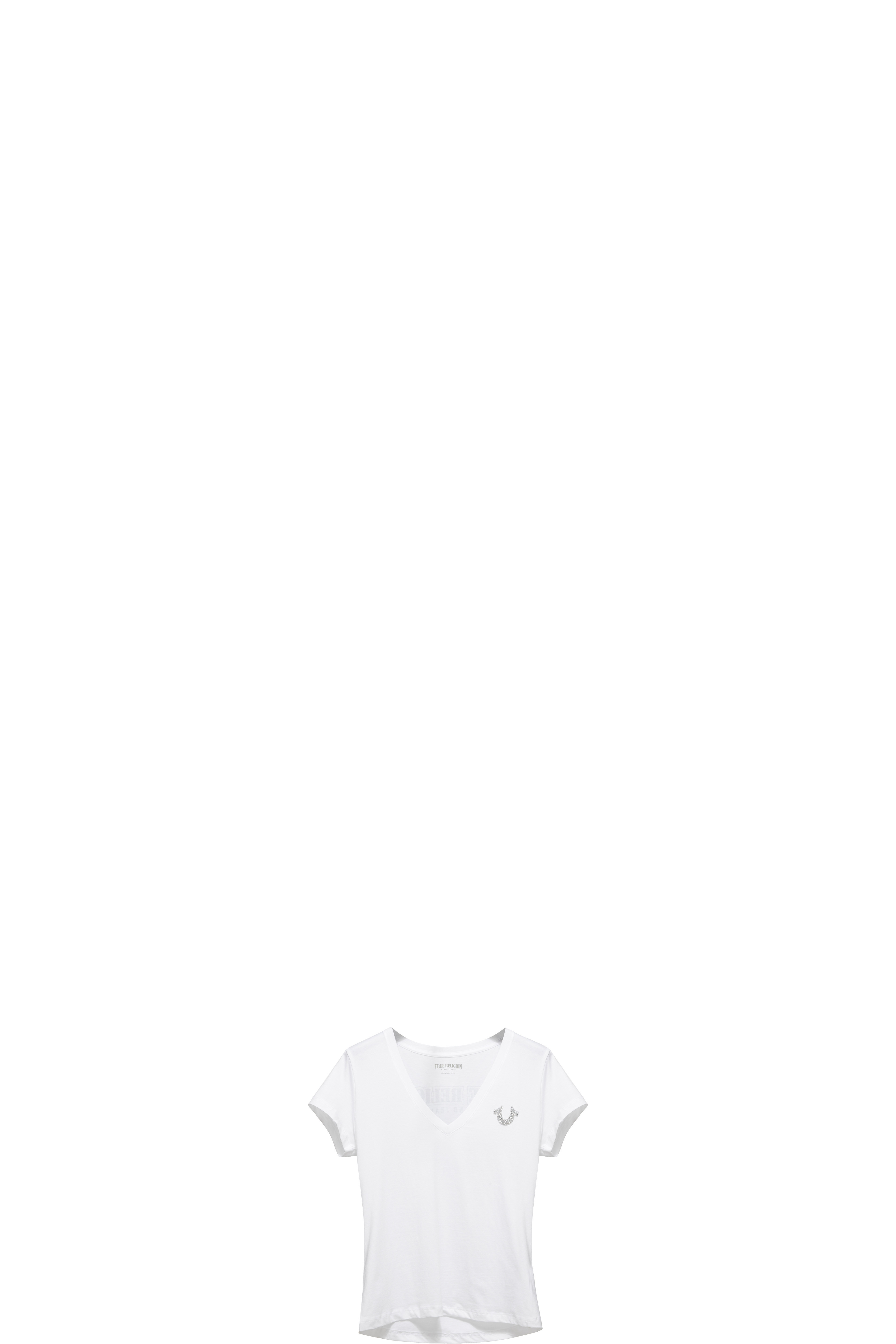 White Crushed Crystal Horseshoe V-Neck T-Shirt