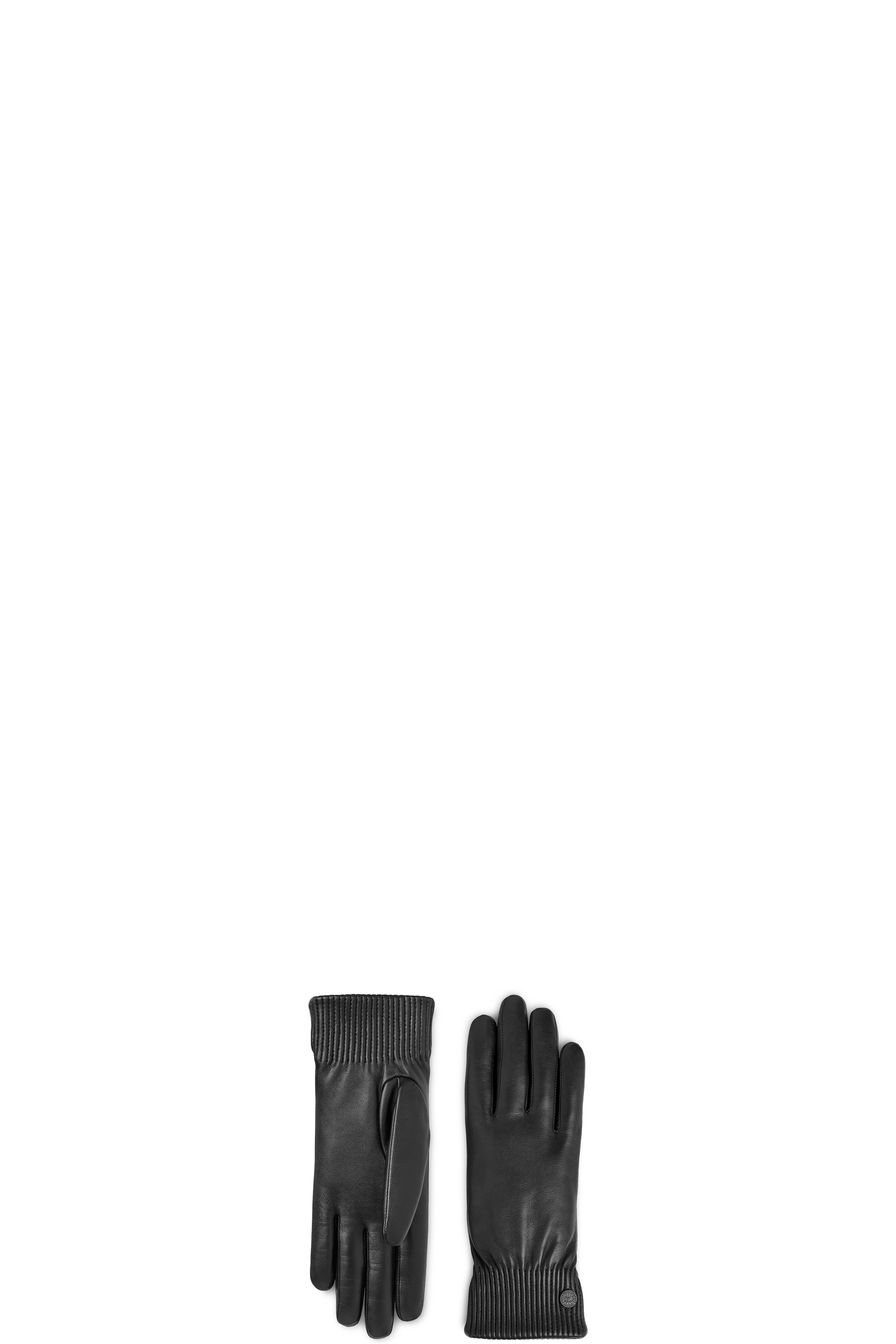 Black Leather Rib Luxe Gloves