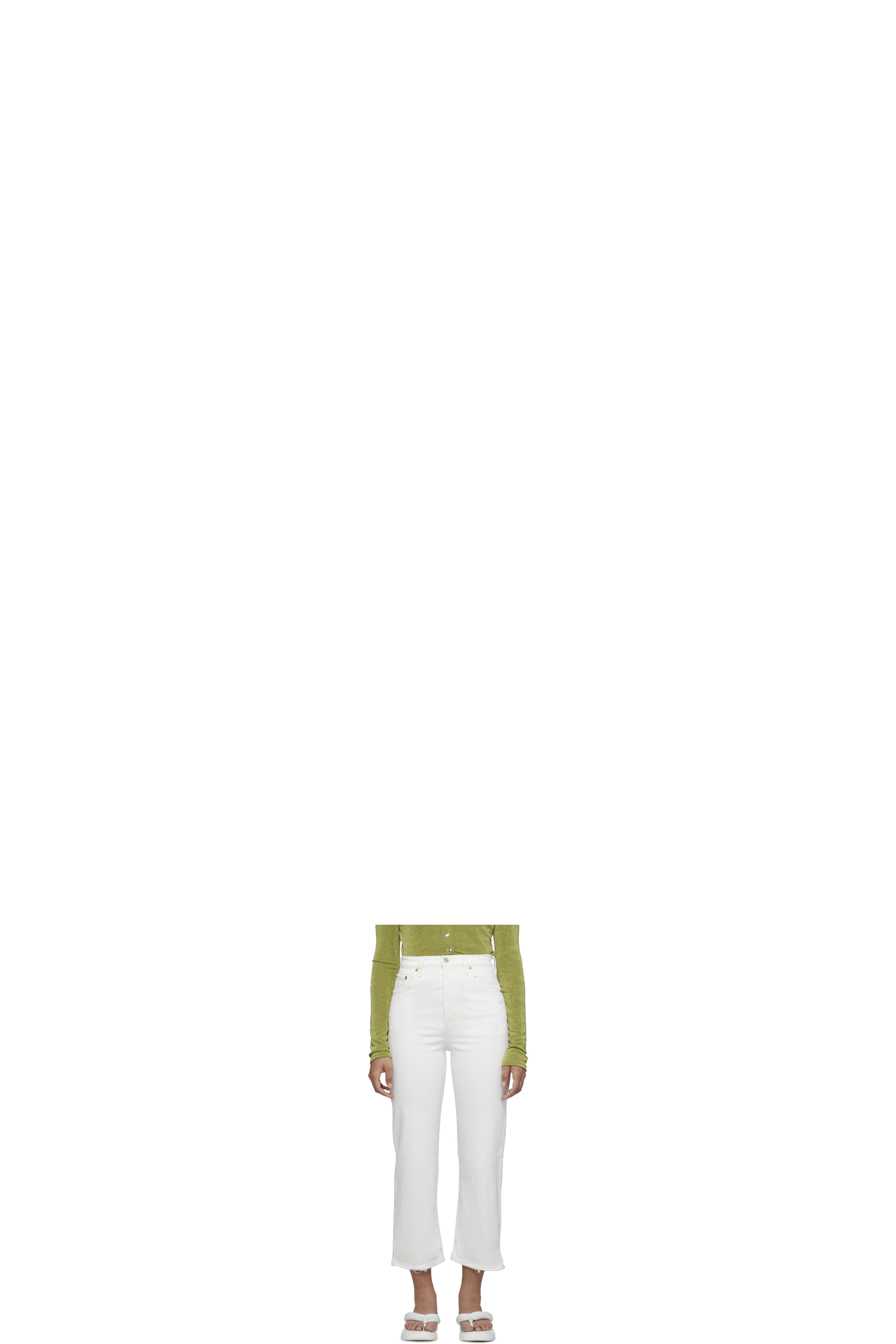White Ribcage Straight Ankle Jeans