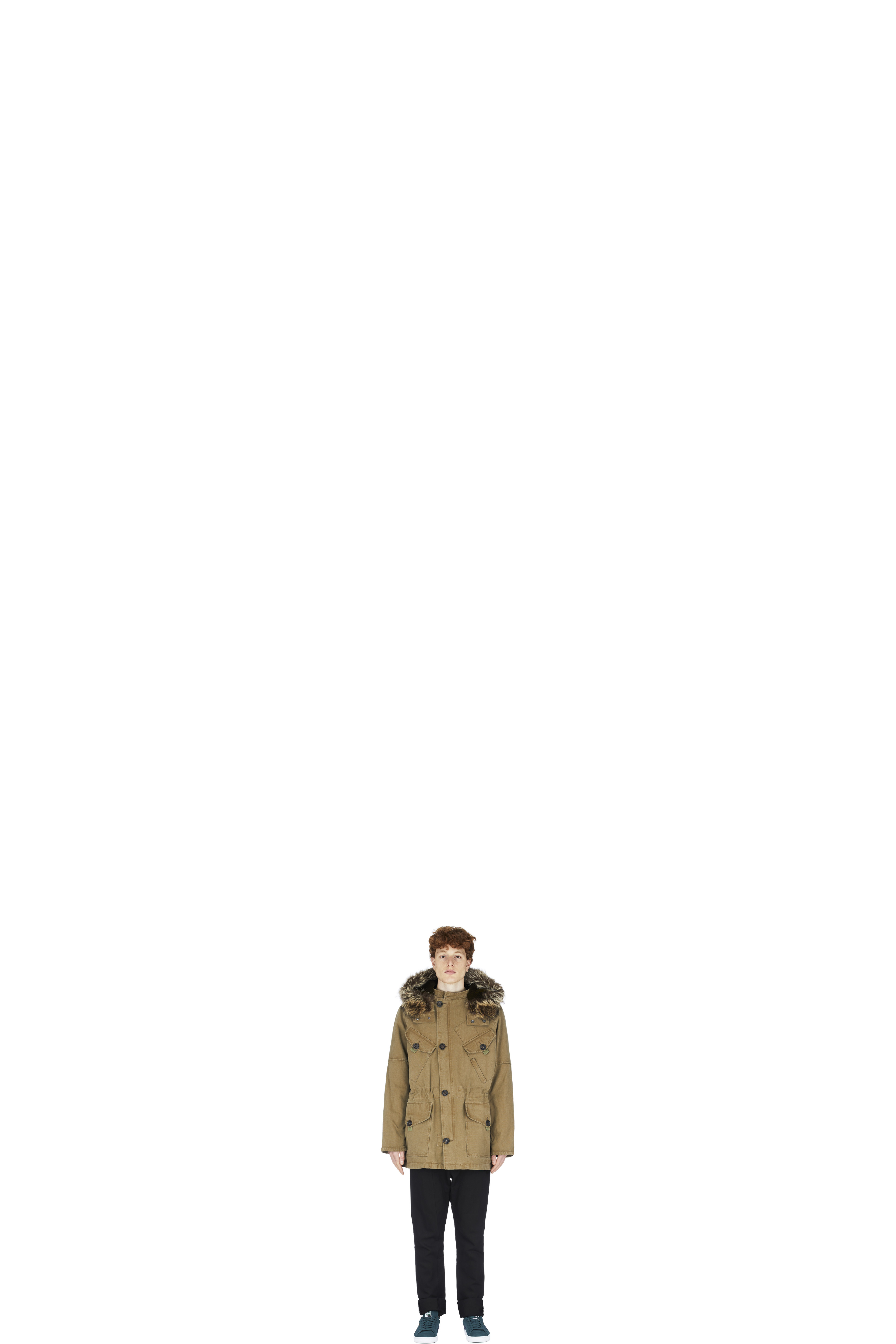 Brown Cotton Canvas Button Rabbit Fur Parka