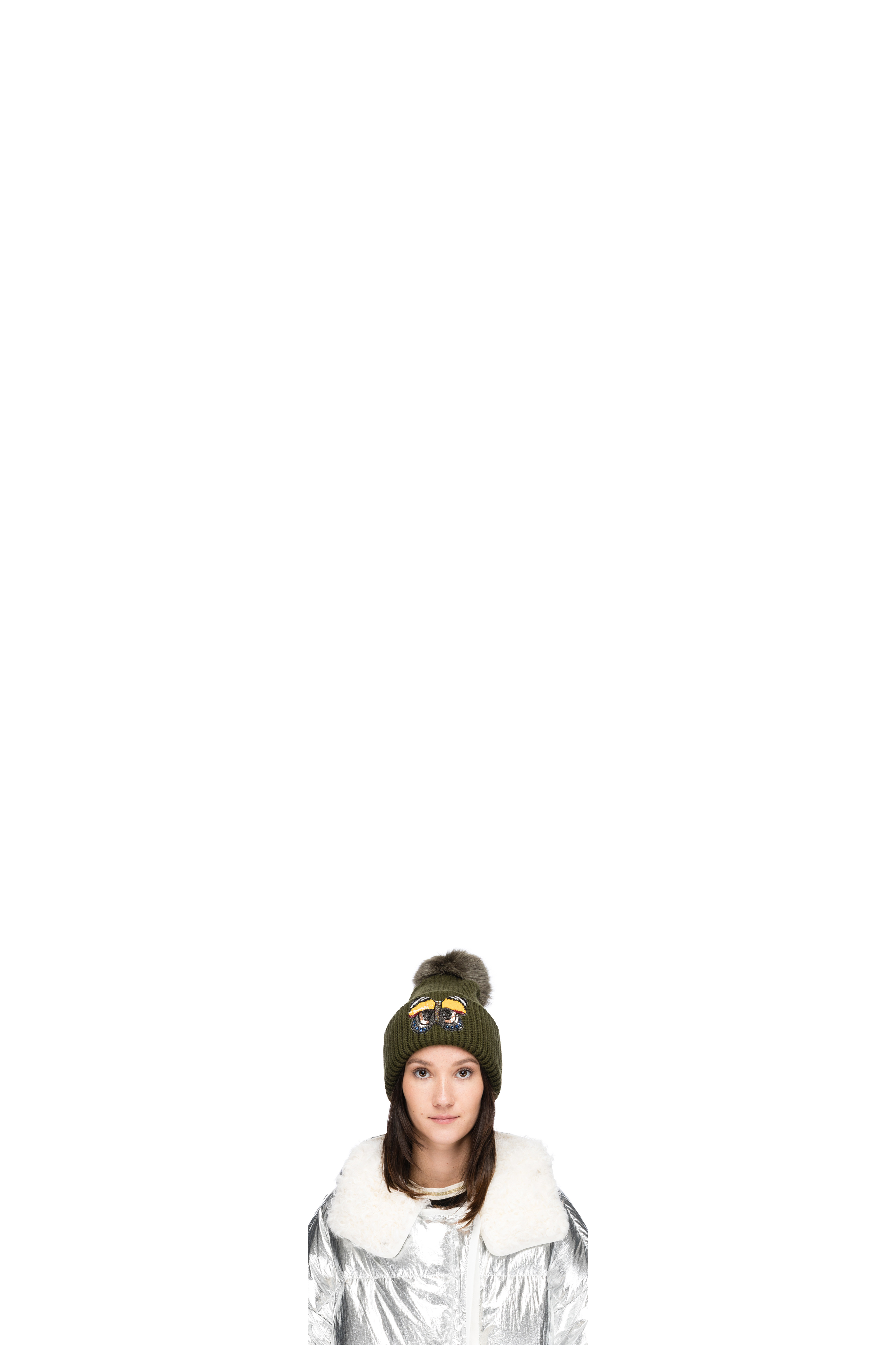 Green Butterfly Knit Pom Beanie