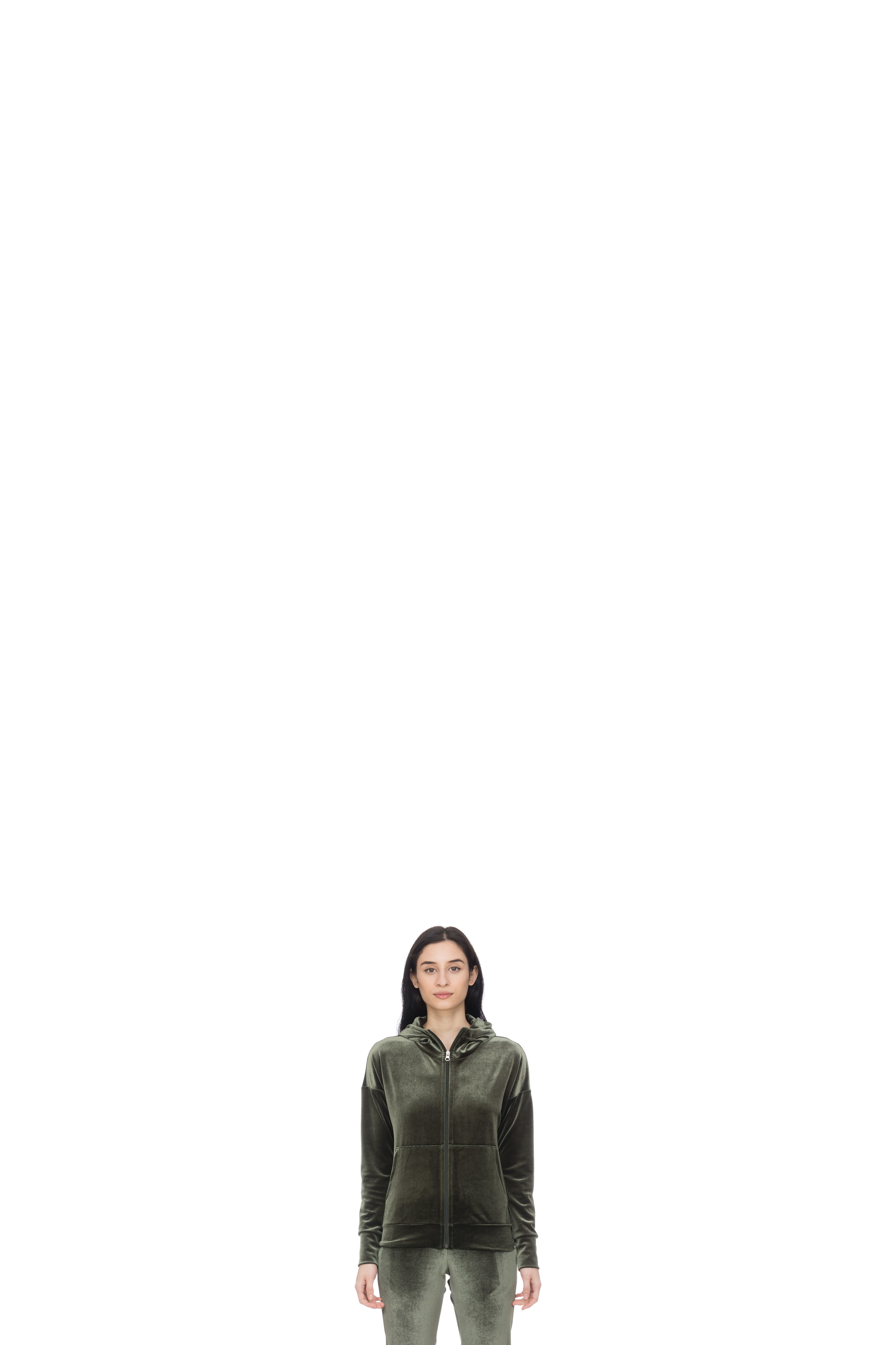 Veste à Capuche en Velours avec Zip Vert