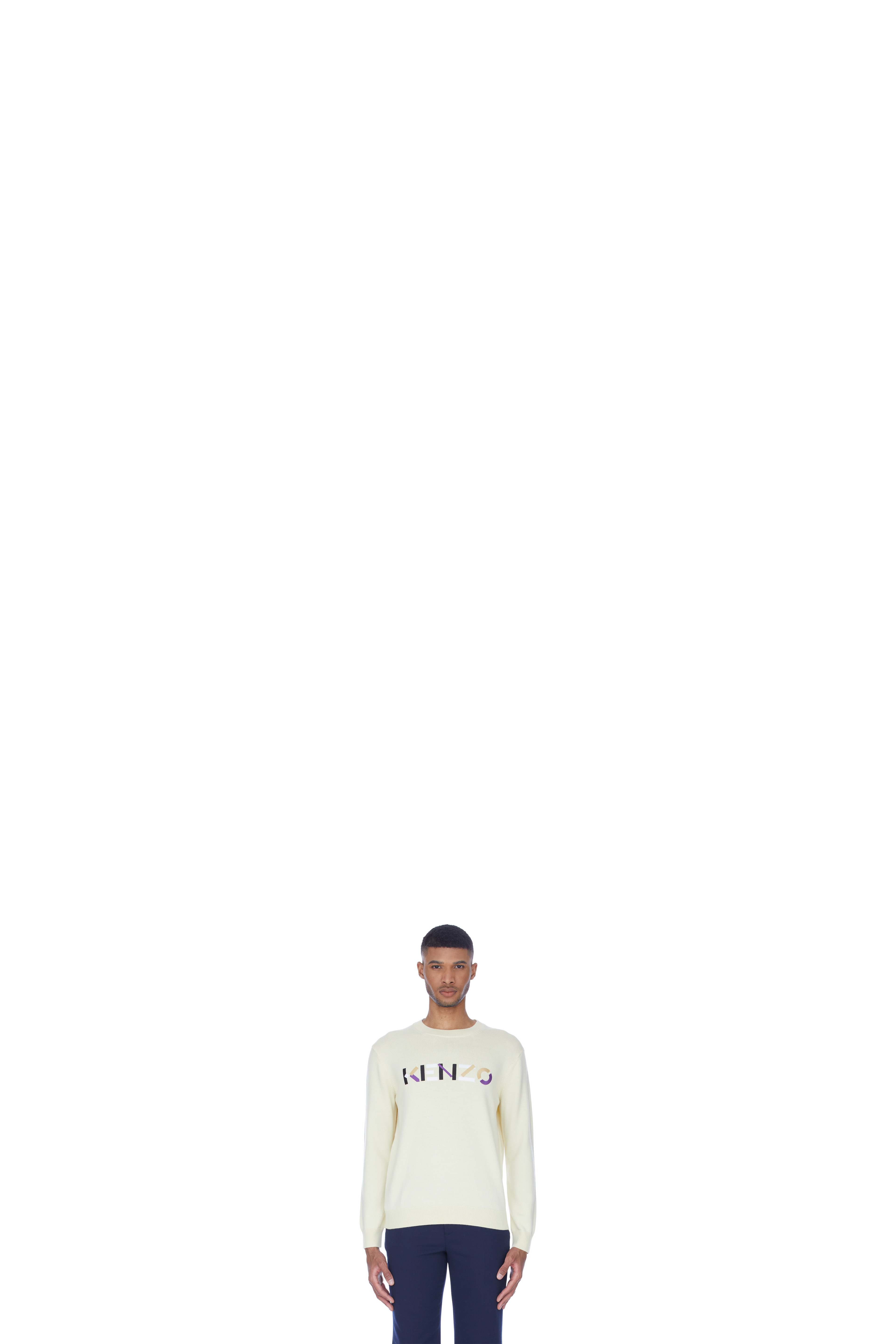 White Multicolor Logo Knit Pullover Sweater