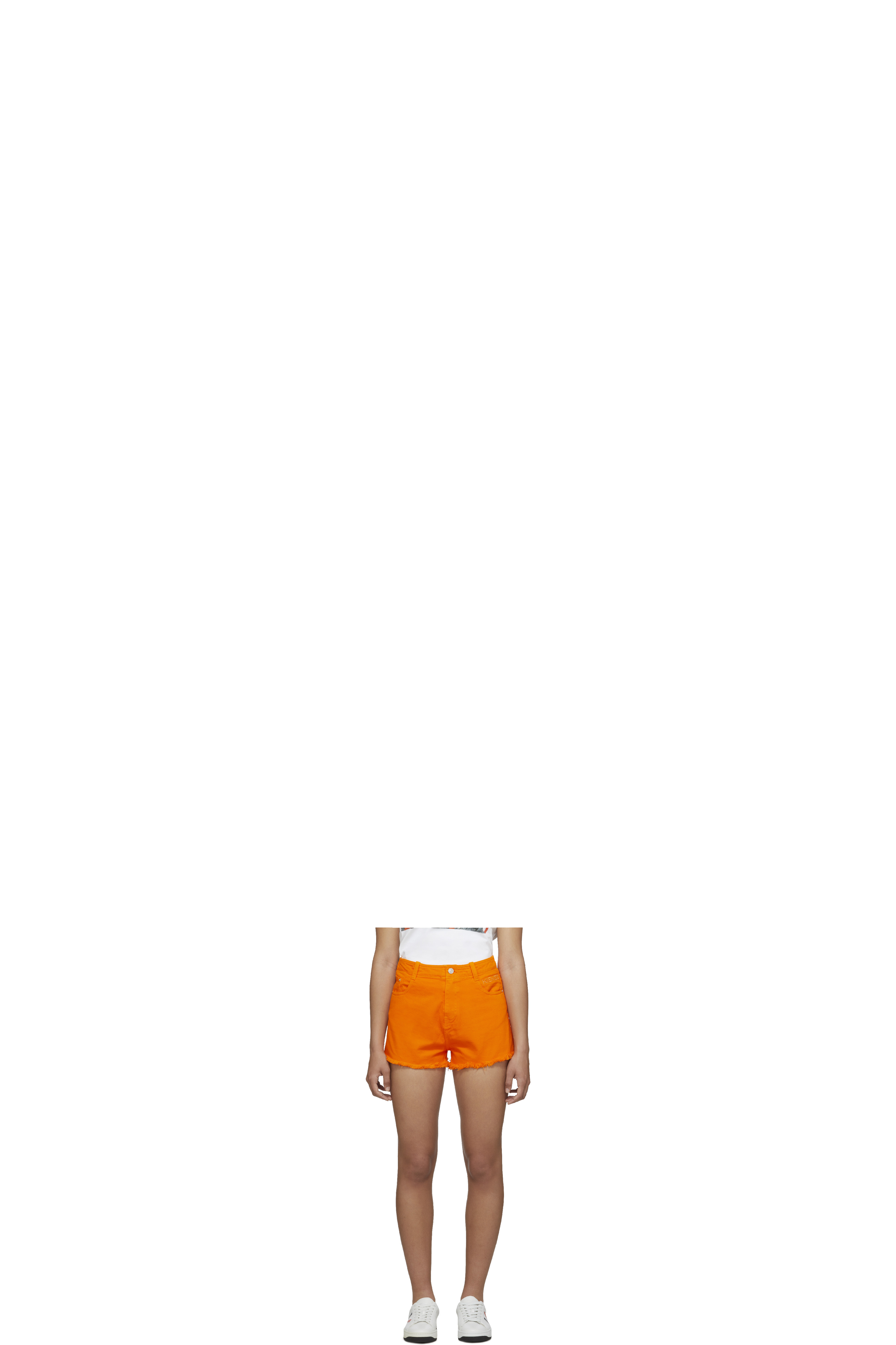 Orange Raw Edge Denim Shorts