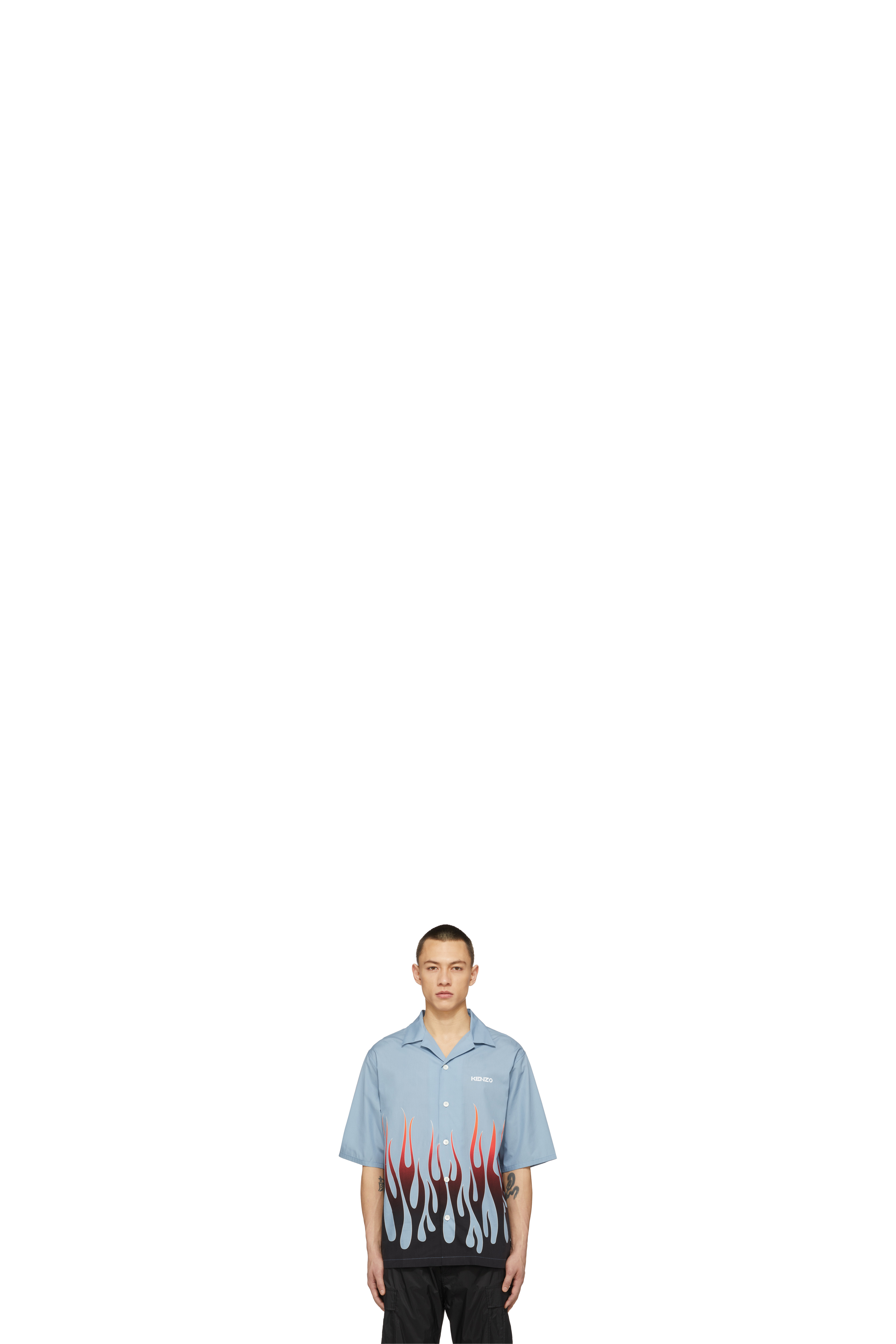 Chemise à Manches Courtes Flames Bleu