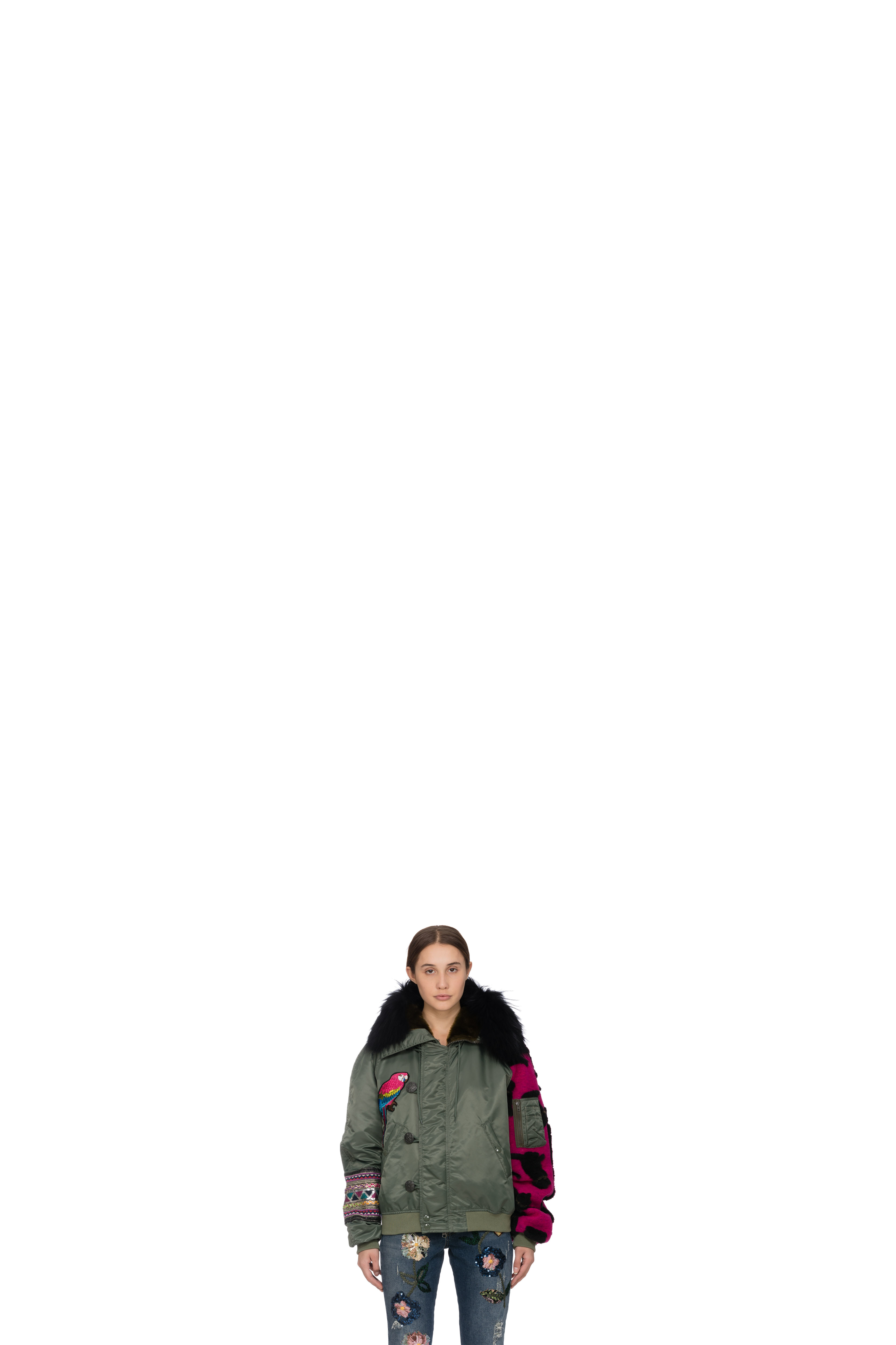 Green Fur Edge Bomber