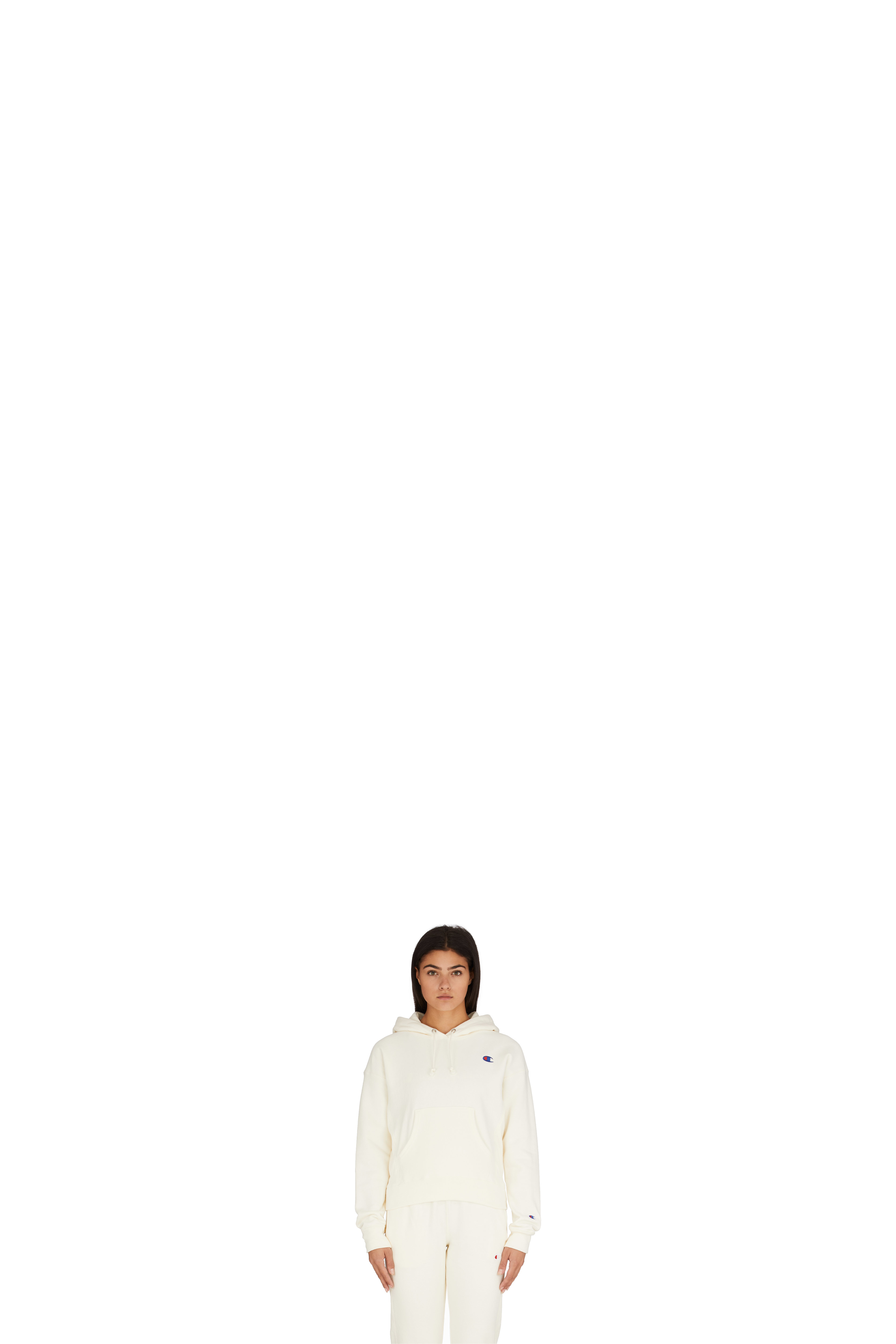 Veste à Capuche Tissage Inversé à Col Rond  Blanc