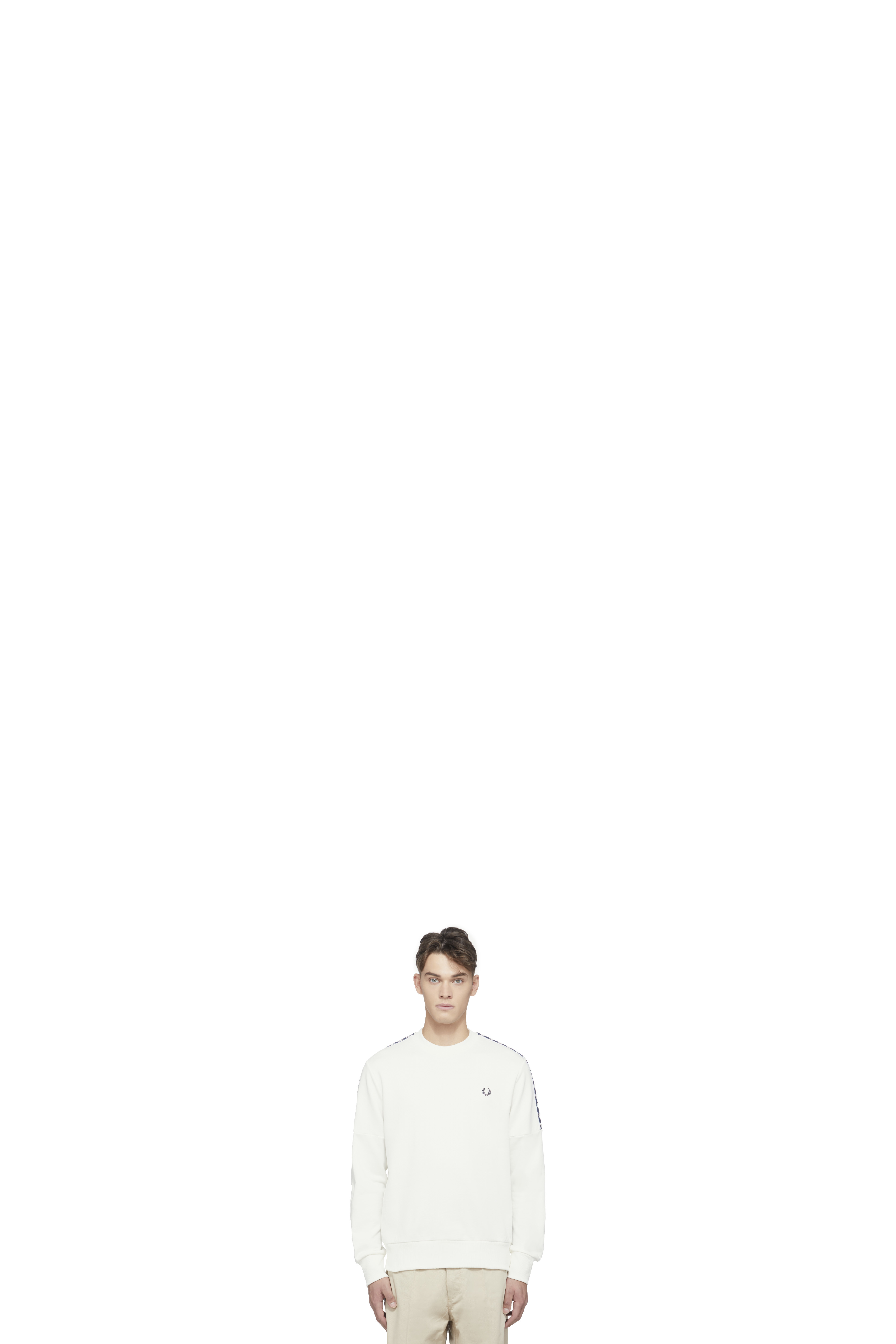 White Panelled Taped Crew Sweater