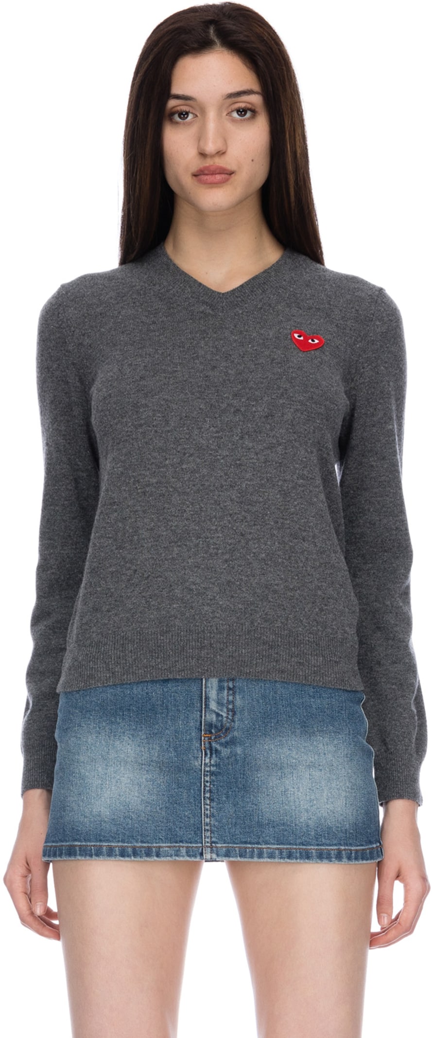 Comme Des Garcons Play Red Heart Pullover Charcoal Influenceu