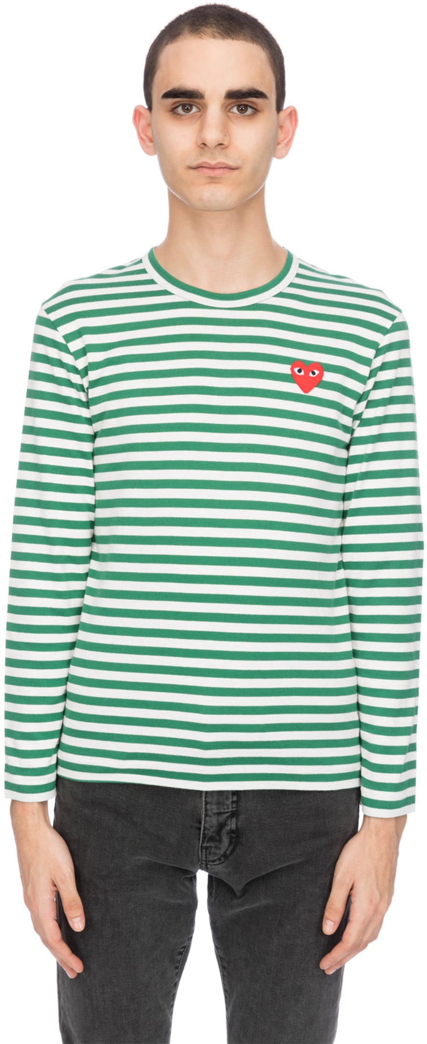 green and white comme des garcons