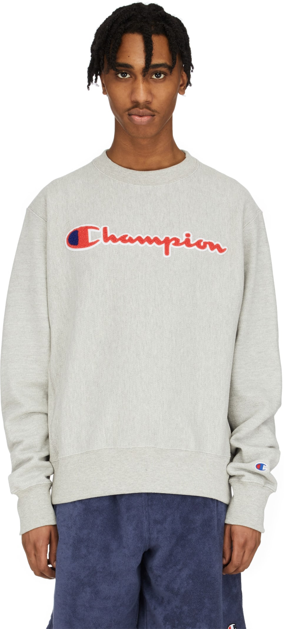 Champion reverse weave chenille script crew neck sweatshirt cheap