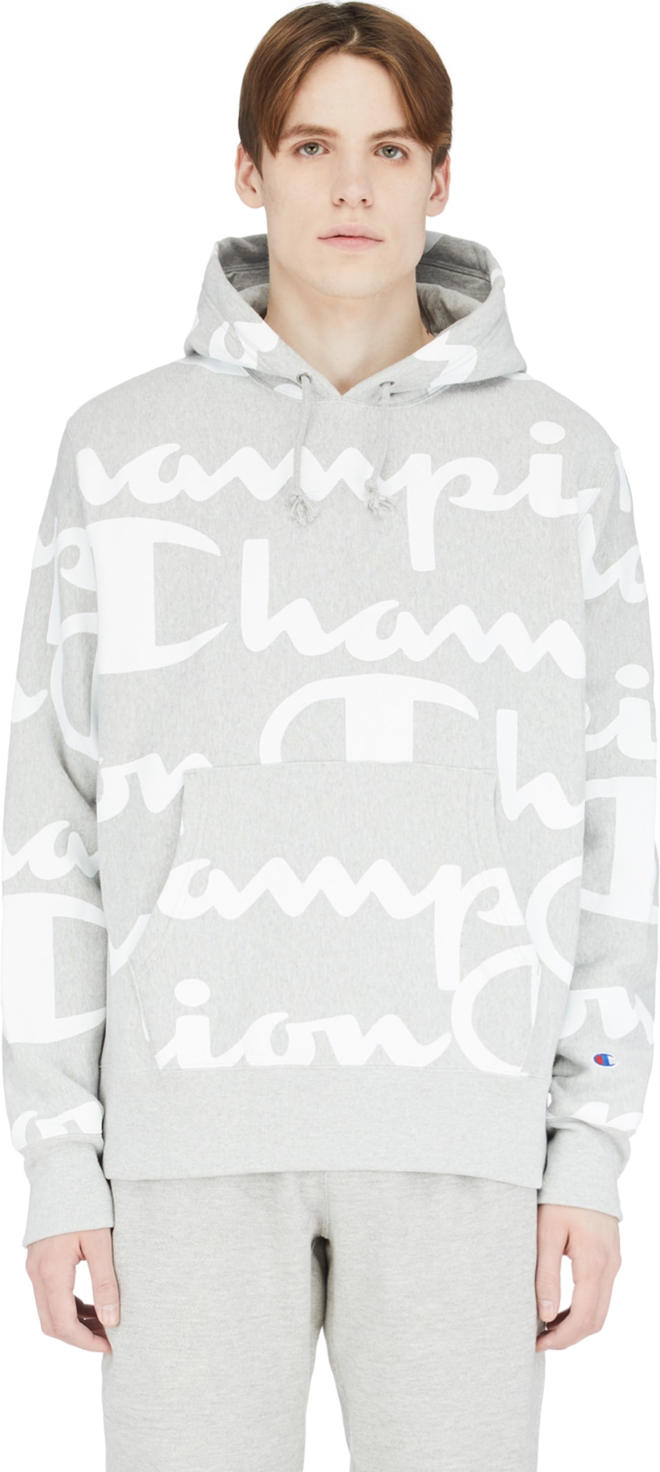 Champion Reverse Weave Allover Giant Script Logo Pullover Hoodie