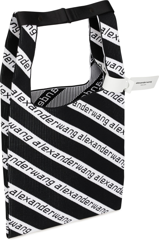 Alexander Wang: Large Logo Jacquard Knit Shopper - Black/White | influenceu