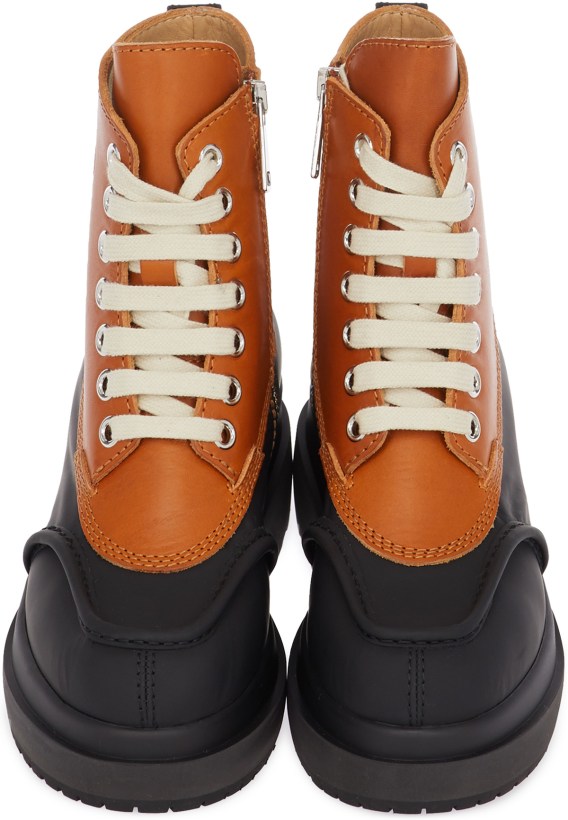 MM6 Maison Margiela: Spliced Leather Boots - Brown/Black | influenceu