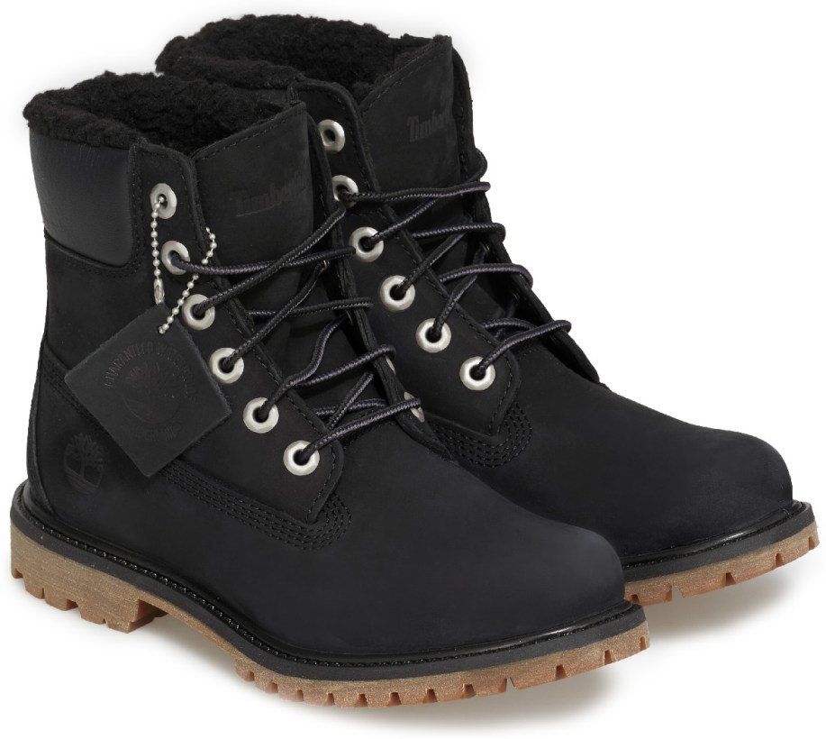 Timberland: Six Inch Premium Fleece-Lined Boots - Black | Influenceu