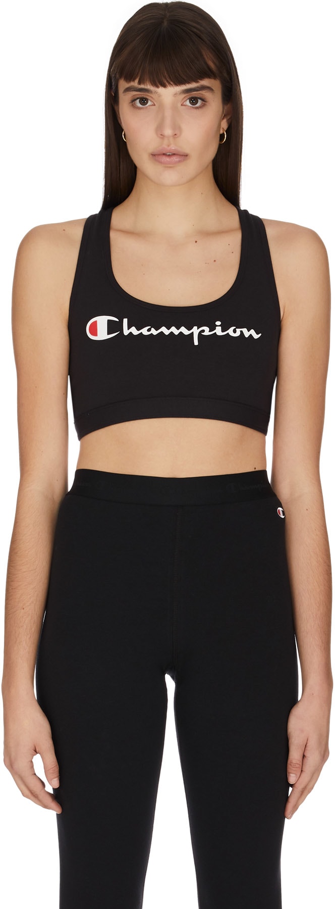 Champion: Noir Brassière de Sport Redessinée Logo Script Noir - 1