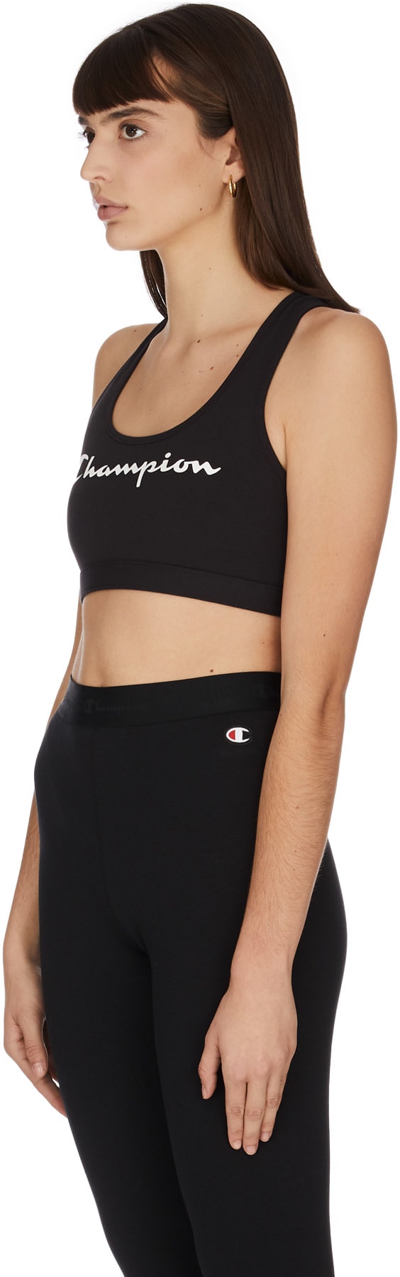 Champion: Noir Brassière de Sport Redessinée Logo Script Noir - 2