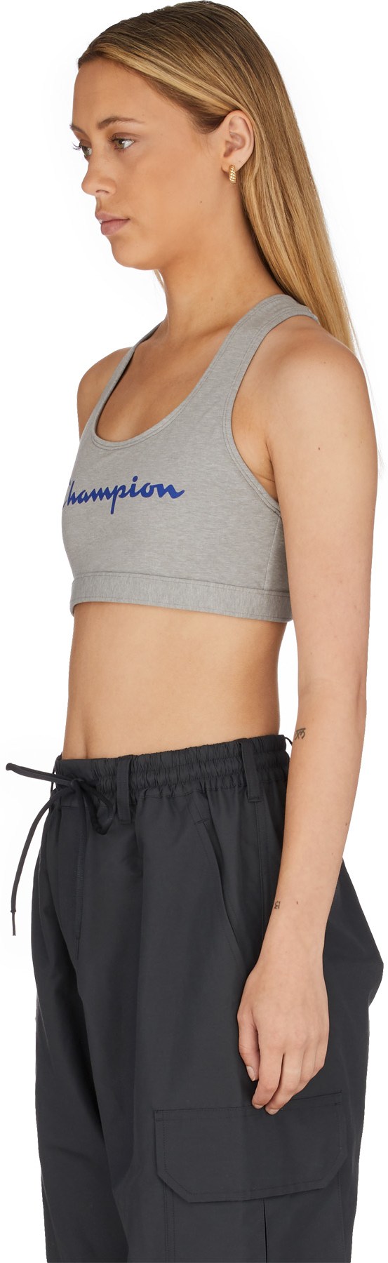 Champion: Gris Brassière de Sport Redessinée Logo Script Gris - 2