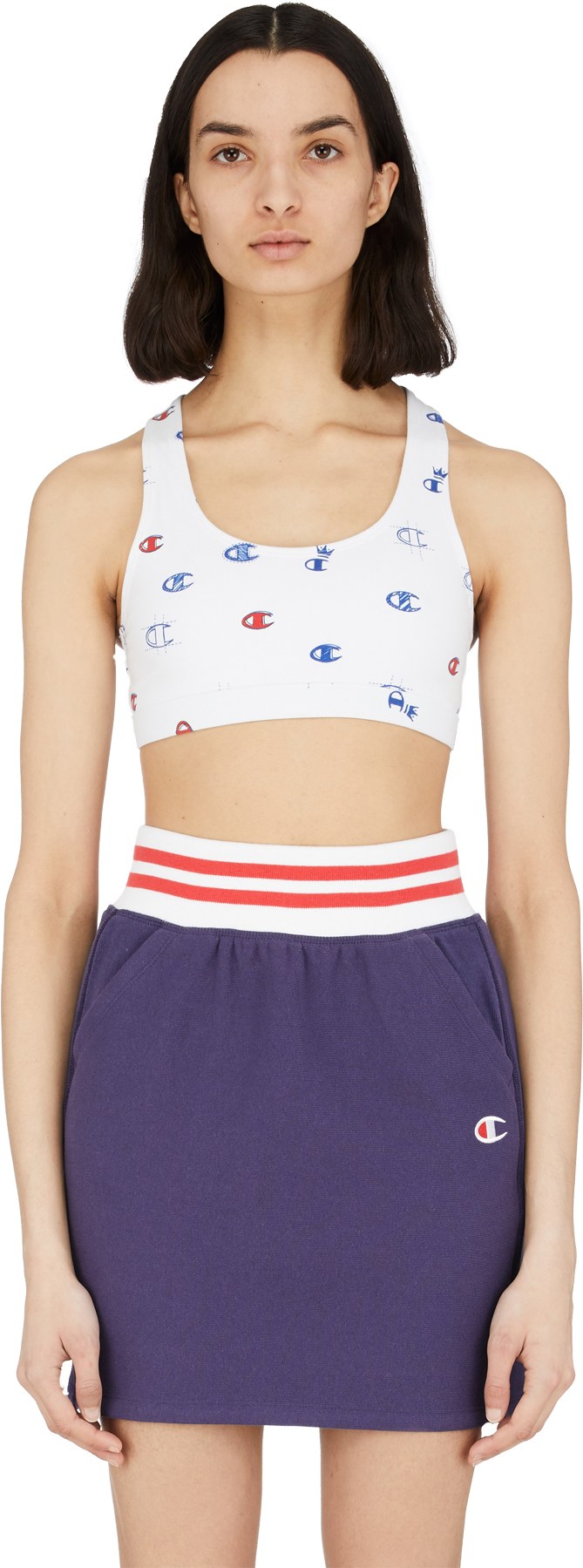 Champion: White Allover C Print Sport Bra - 1