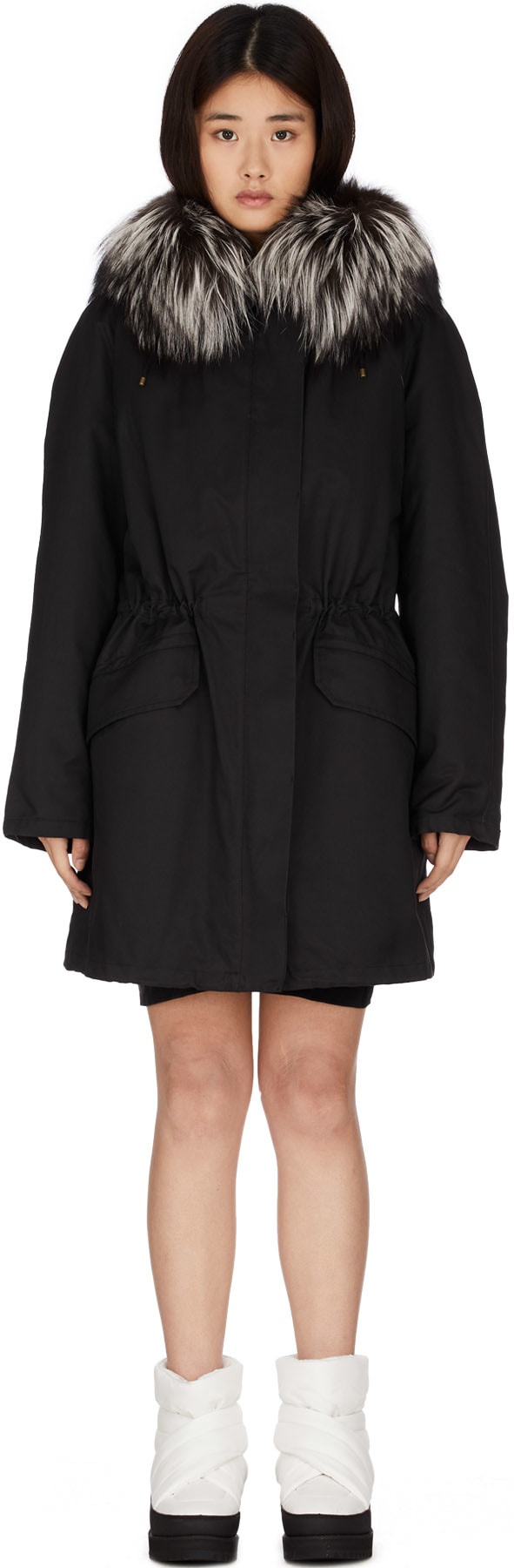 Yves Salomon: Black Double Garment Long Parka - 1