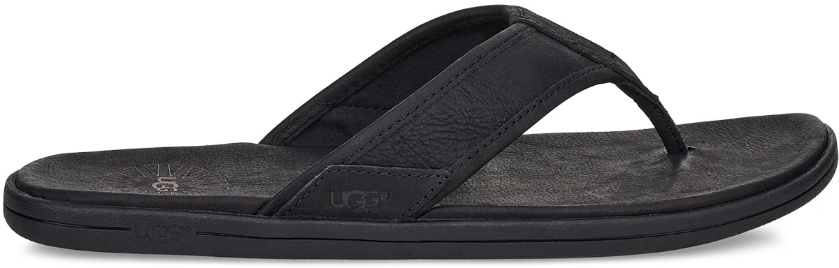 UGG: Black Seaside Leather Flip Flop - 1