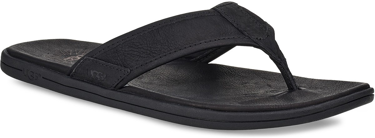 UGG: Black Seaside Leather Flip Flop - 3