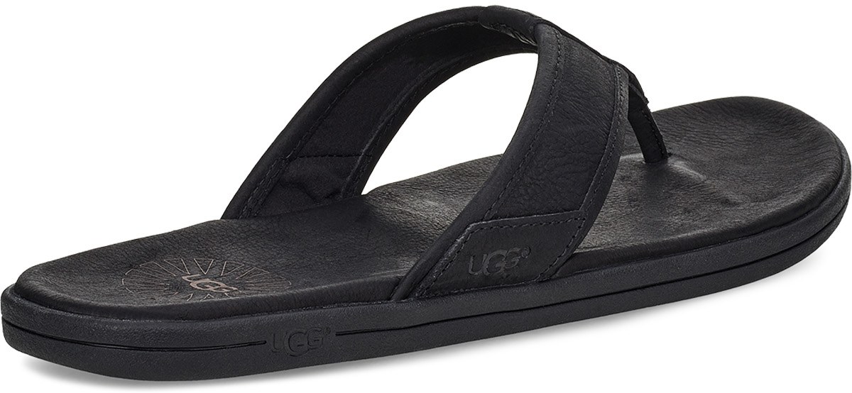 UGG: Black Seaside Leather Flip Flop - 4