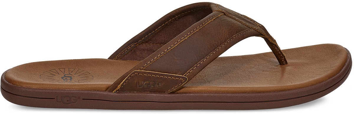 UGG: Brown Seaside Leather Flip Flop - 1