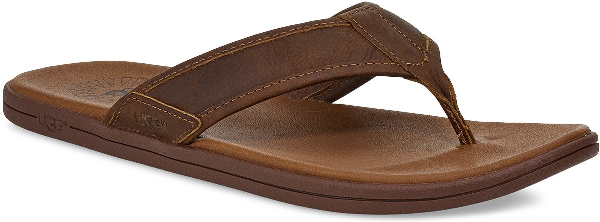 UGG: Brown Seaside Leather Flip Flop - 3