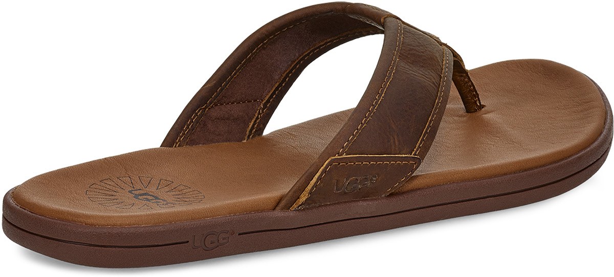 UGG: Brown Seaside Leather Flip Flop - 4