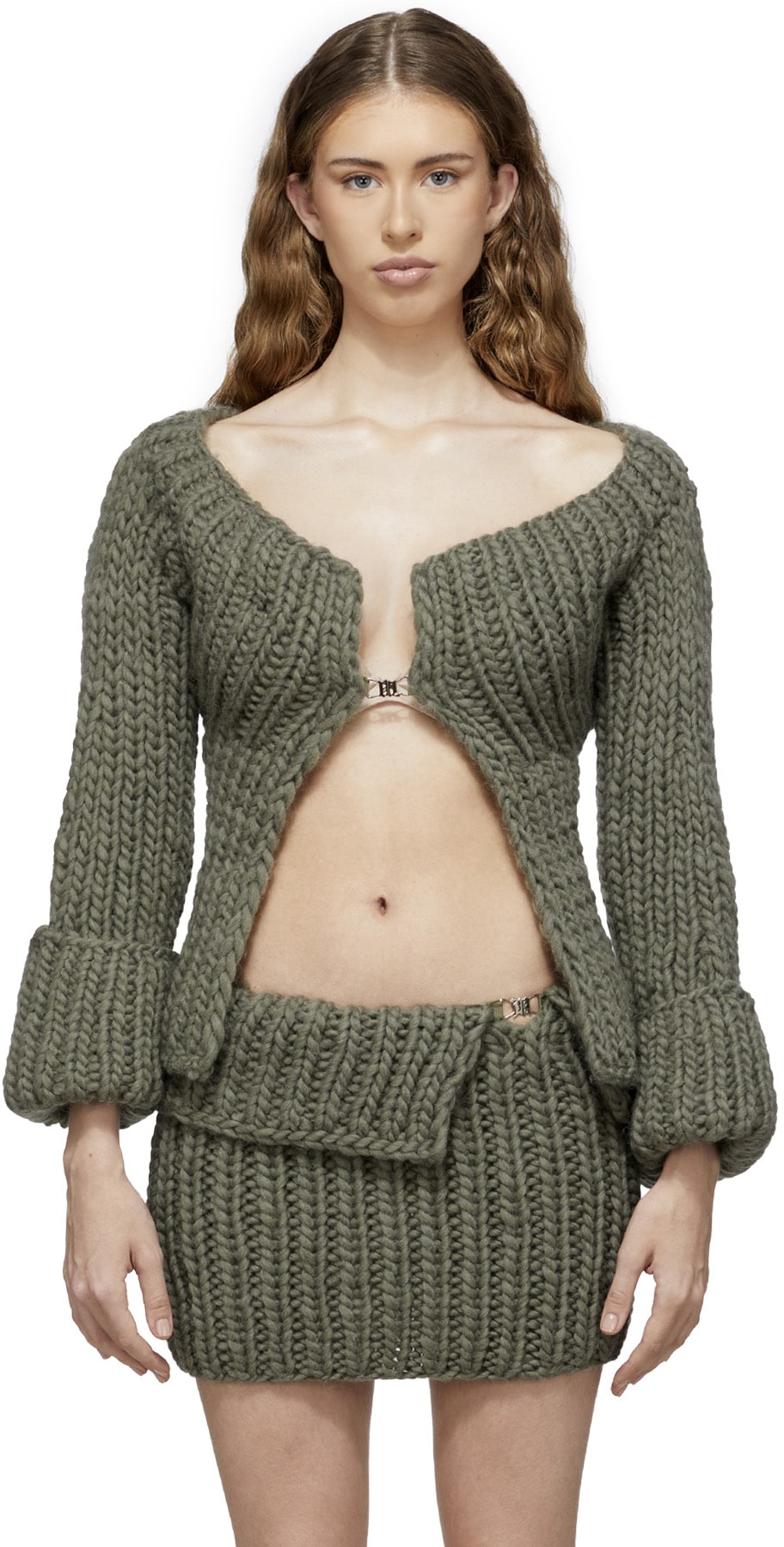 MISBHV: Green Knitted Cropped Cardigan - 1