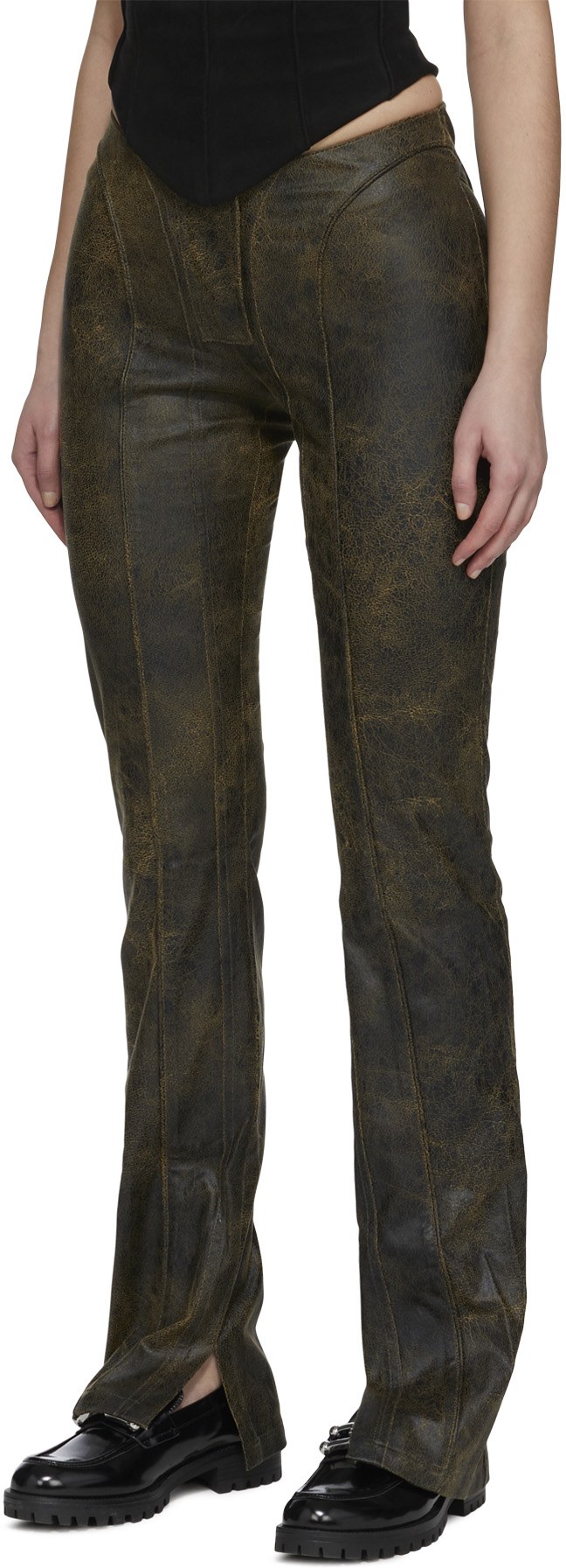 MISBHV: Brun Pantalon Évasé en Cuir Végétalien Brun - 2