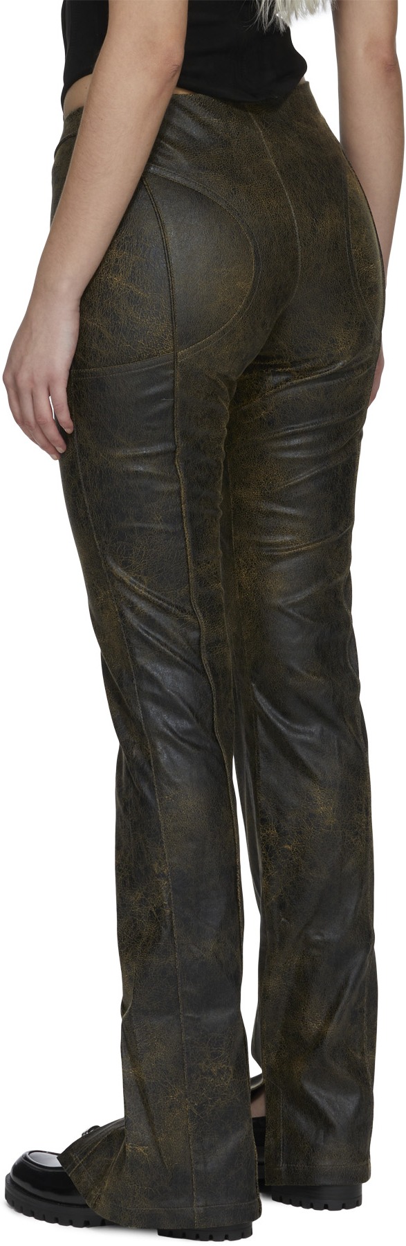 MISBHV: Brown Vegan Leather Flared Pant - 3