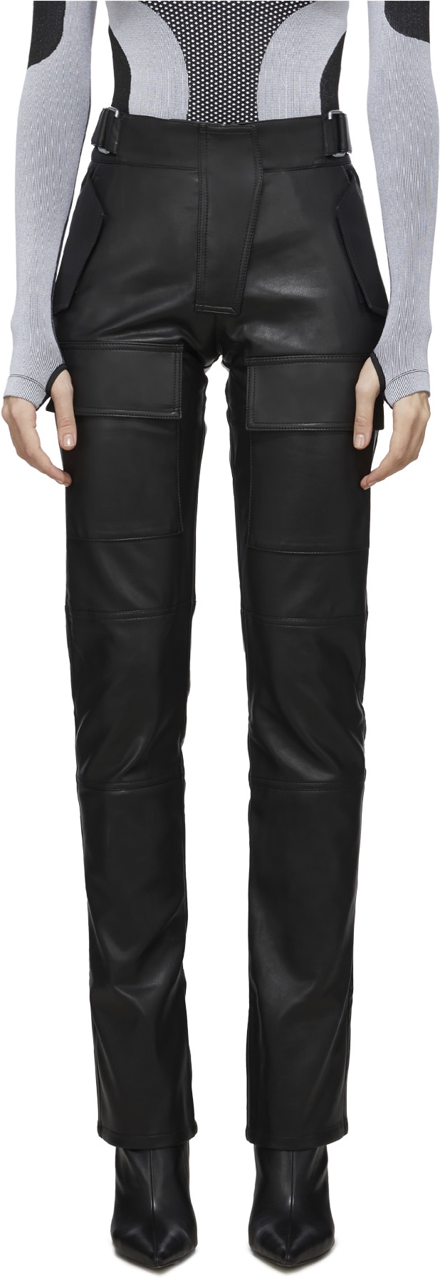 MISBHV: Noir Pantalon Moto en Cuir Vegan Noir - 1