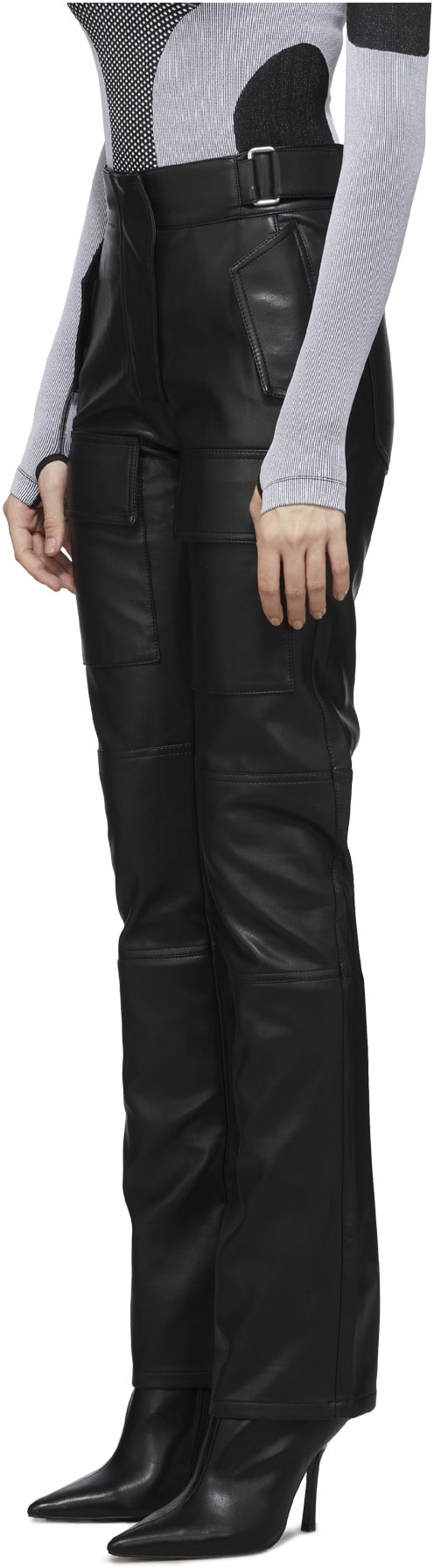 MISBHV: Noir Pantalon Moto en Cuir Vegan Noir - 2