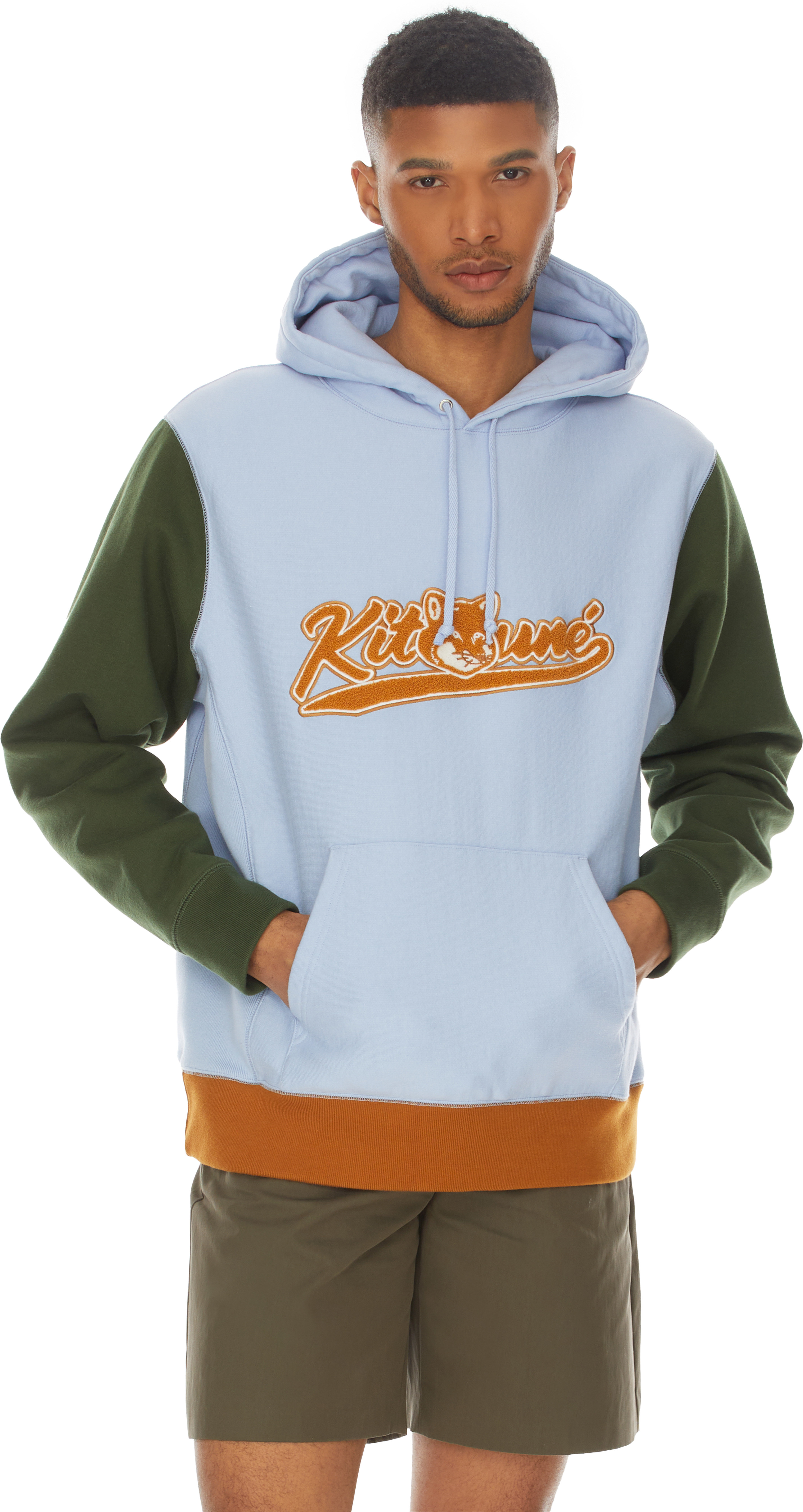 Maison Kitsuné: Blue Varsity Fox Colorblock Hoodie - 3