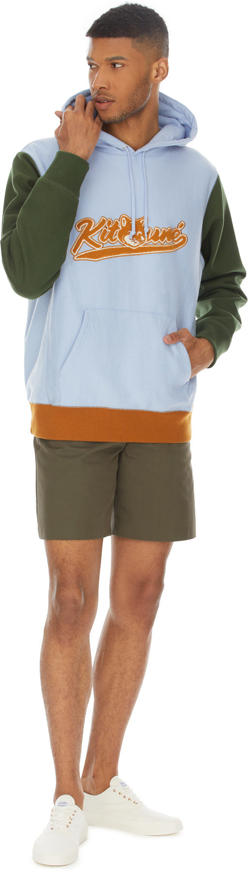 Maison Kitsuné: Blue Varsity Fox Colorblock Hoodie - 4