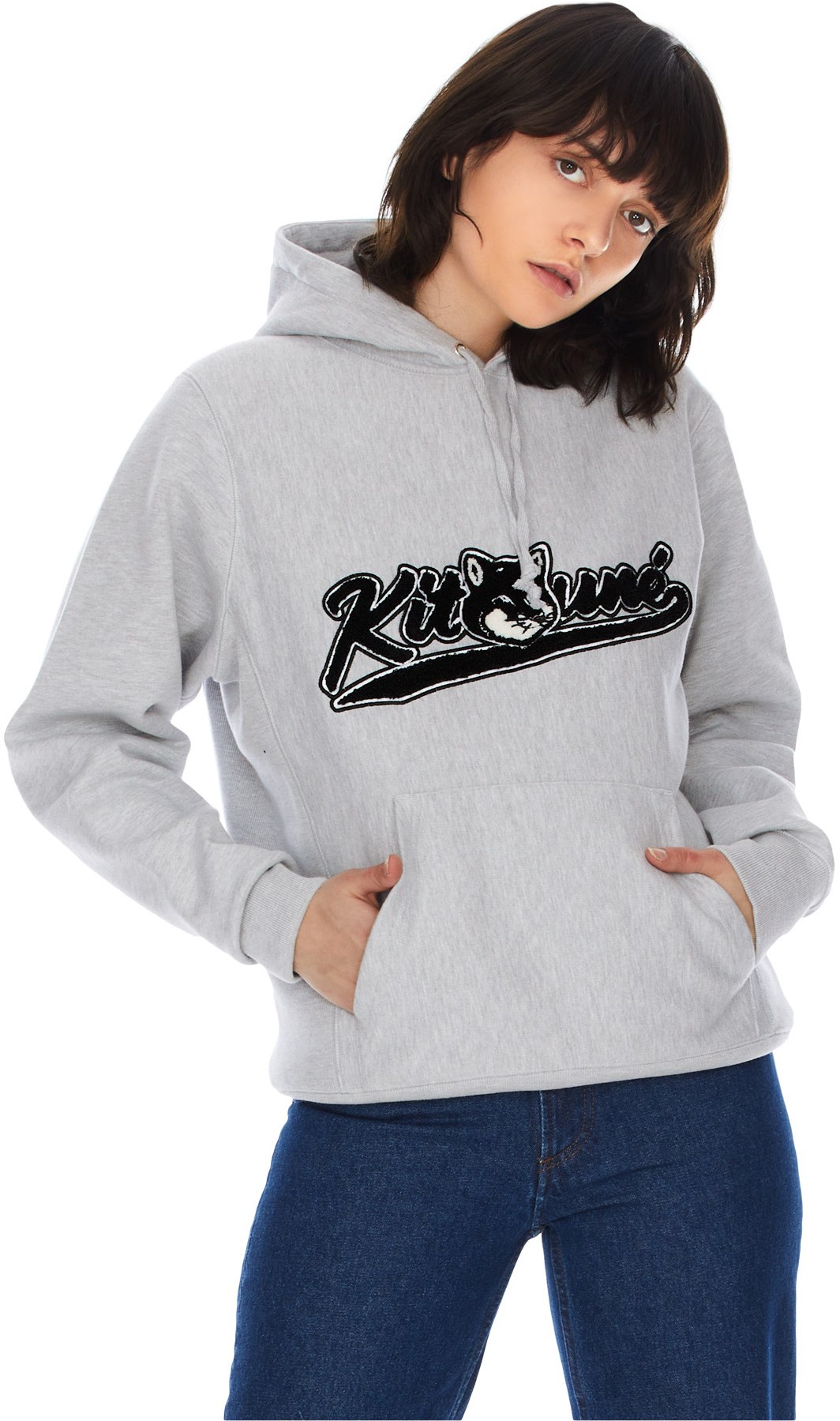 Maison Kitsuné: Grey Varsity Fox Hoodie - 3